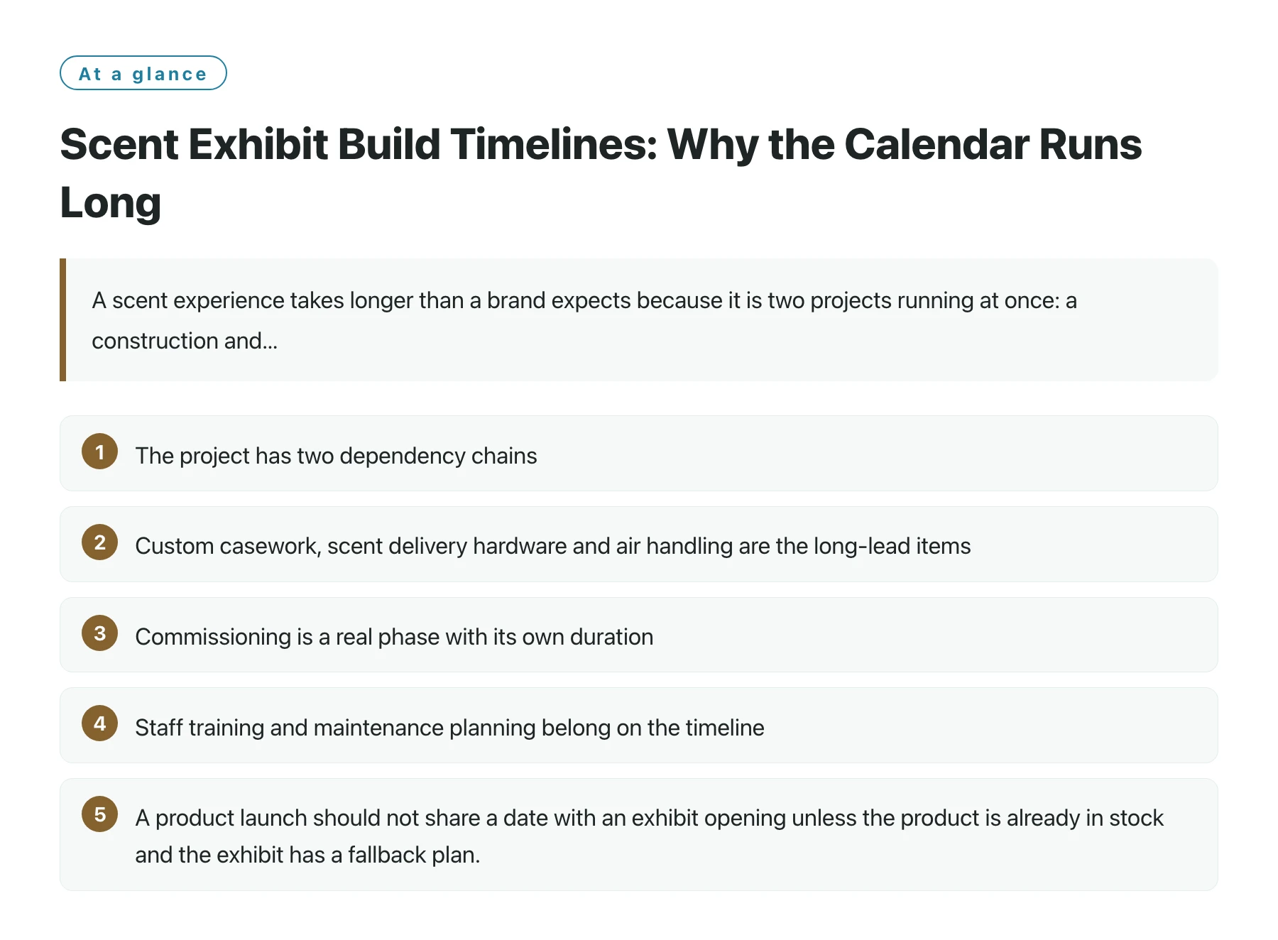 Scent Exhibit Build Timelines: Why the Calendar Runs Long——全文要点速览